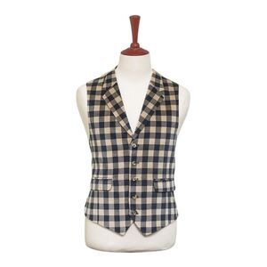 Mens Velvet Vest 44R Black Beige Check Plaid Waistcoat XL Western Casual Preppy